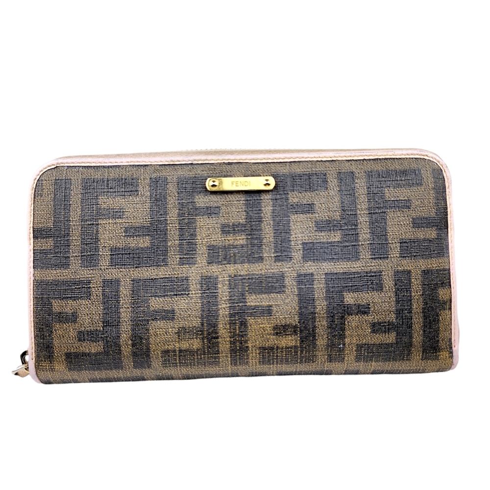 Fendi Zucca Zip Around Coated Canvas Wallet